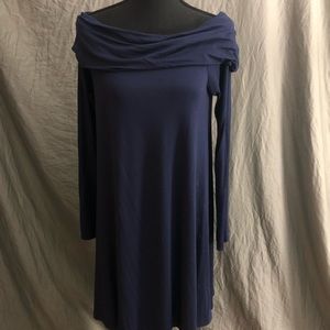 Pink Blush navy maternity off the shoulder dress.